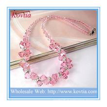 Jóia fina high-end colar de contas de cristal rosa em prata